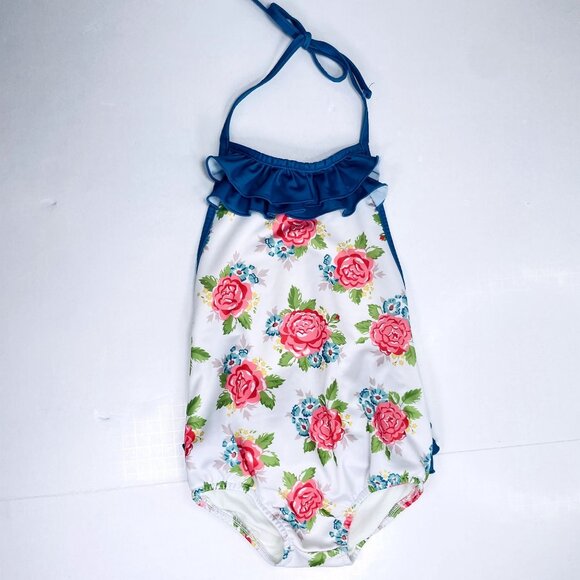 Oopsie Daisy Girls Low Back Ruffle Bum Floral Halter Tie One Piece Swimsuit 5 - Picture 12 of 14